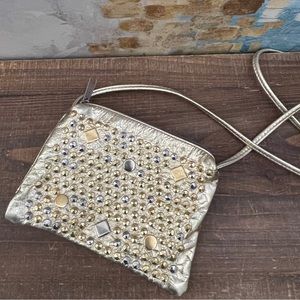 ATALLA HANDBAGS Gold Studded Leather Crossbody Bag